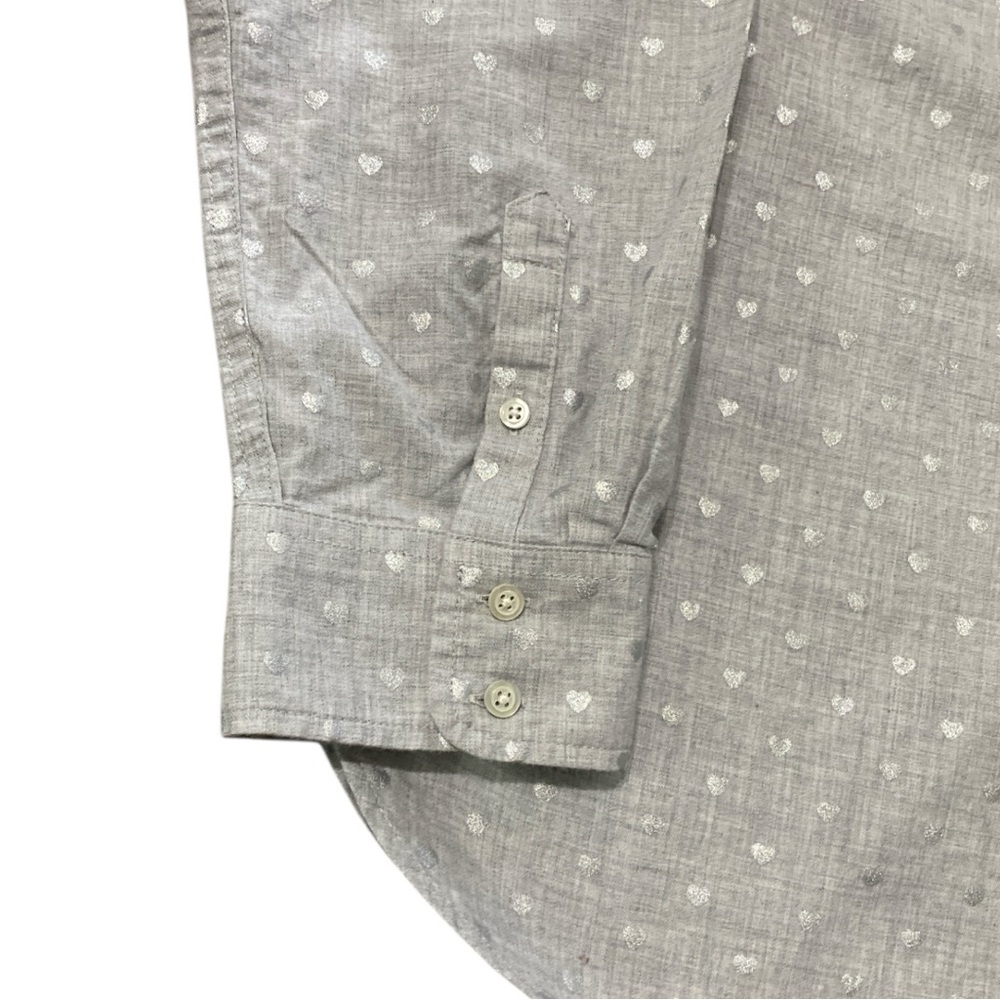 Talbots Gray Silver Heart Print Button Front Shir… - image 8